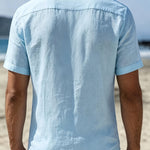 LINEN BLEND STAND COLLAR SHIRT FOR MEN