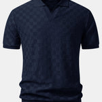 Checkerboard V-Neck Knit Polo & Slim Fit Tapered Trousers Set