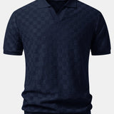 Checkerboard V-Neck Knit Polo & Slim Fit Tapered Trousers Set
