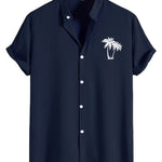 Palm Tree Print Stand Collar Shirt
