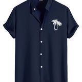 Palm Tree Print Stand Collar Shirt