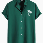 Palm Tree Print Stand Collar Shirt