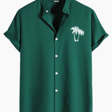 Palm Tree Print Stand Collar Shirt