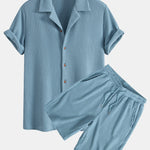 Waffle Shirt & Drawstring Knitted Waffle Shorts Set