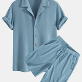 Waffle Shirt & Drawstring Knitted Waffle Shorts Set
