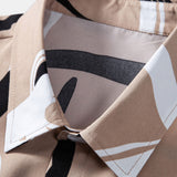 Abstract Print Button Up Shirt & Solid Drawstring Swim Shorts