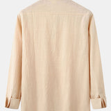 Long Sleeved Linen Stand Collar Shirt & Straight Leg Linen Pants Set