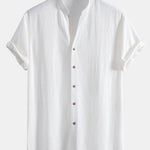 Short Sleeve V Neck Linen Rayon Blend Shirt