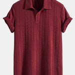 Short Sleeve Jacquard Polo & Straight Leg Ribbed Pants Set
