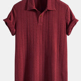 Short Sleeve Jacquard Polo & Straight Leg Ribbed Pants Set