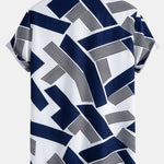 Color Block Geometry Print Shirt & Straight Leg Ribbed Pants Set