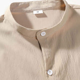 Crinkled Texture Stand Collar Shirt