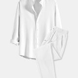 Long Sleeve Muscle Fit Ribbed Stand Collar Shirt & Ribbed Pants Set