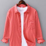Long Sleeve Linen Cotton Shirt with Pocket