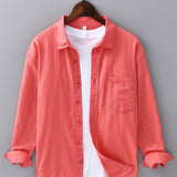 Long Sleeve Linen Cotton Shirt with Pocket