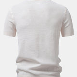 Textured Johnny Collar Crocheted Knit Polo & Linen Pants Set
