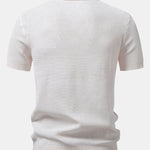 Textured Johnny Collar Crocheted Knit Polo & Crinkle Textured Pants Set