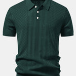 Geometric Jacquard Open Knit Polo & Straight Leg Linen Pants Set