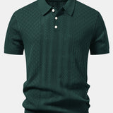 Geometric Jacquard Open Knit Polo & Straight Leg Linen Pants Set
