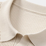 Wave Jacquard Knit V Neck Polo Shirt & Straight Leg Ribbed Pants Set