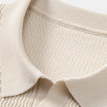 Wave Jacquard Knit V Neck Polo Shirt & Cotton Chino Shorts Set