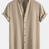 Crinkled Textured V Neck Shirt & Straight Leg Linen Pants Set