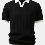Contrast Textured Johnny Collar Knit Polo & Tapered Trousers Set