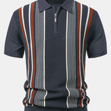 Stripe Knit Zip Up Polo Shirt & Cotton Chino Shorts Set