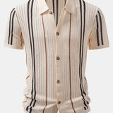 Stripe Crochet Shirt & Straight Leg Linen Pants Set