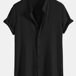 Muscle Fit Texture Ribbed Stand Collar Shirt
