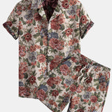 Floral Jacquard Cuban Shirt & Shorts Set