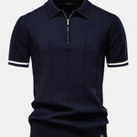 Contrast Trim Zipper Knit Polo Shirt & Elastic Waist Chino Shorts Set