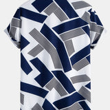 Color Block Geometry Print Shirt & Wrinkle Textured Pants Set