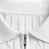 Twisted Jacquard Zipper Knit Polo & Slim Fit Tapered Trousers Set