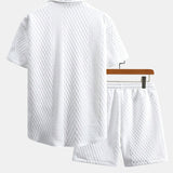 Rhombus Geometry Jacquard Shirt & Drawstring Shorts Set