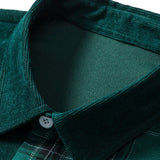Long Sleeve Plaid Corduroy Patchwork Shirt