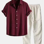 Linen Rayon Blend Shirt & Straight Leg Linen Pants Set