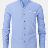 Long Sleeve Contrast Stand Collar Oxford Shirt