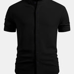 Muscle Fit Textured Stand Collar Shirt