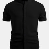 Muscle Fit Textured Stand Collar Shirt