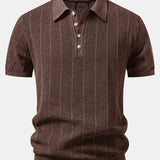 Linen Stripe Open Knit Polo & Straight Leg Linen Pants Set