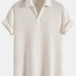 Waffle V-neck Polo & Drawstring Knitted Waffle Shorts Set