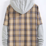 Plaid Contrast Hoodie Button Up Shirt