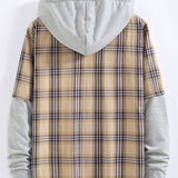 Plaid Contrast Hoodie Button Up Shirt