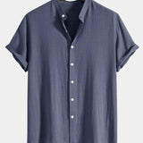 Linen and Rayon Blend Stand Collar Shirt & Linen Pants Set