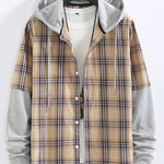 Plaid Contrast Hoodie Button Up Shirt