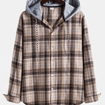 Contrast Hooded Drawstring Plaid Shirt