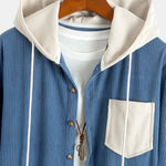 Long Sleeved Contrast Corduroy Hooded Shirt & Corduroy Pants Set