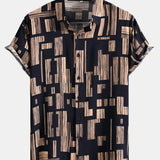 Color Block Print Button Up Shirt