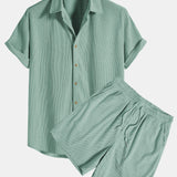 Short-Sleeved Corduroy Shirt & Shorts Set
